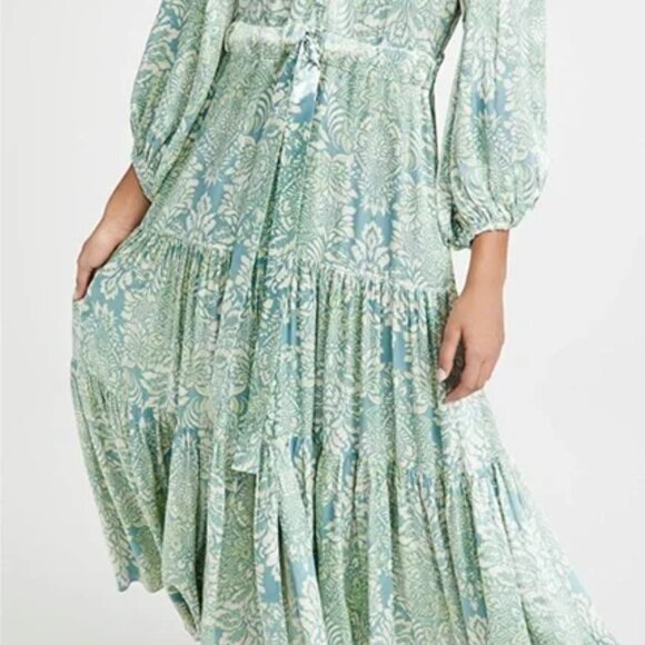 Alexis Blue Cream and Green Viscose Dress Maxi Women’s Size Medium - Picture 10 of 11